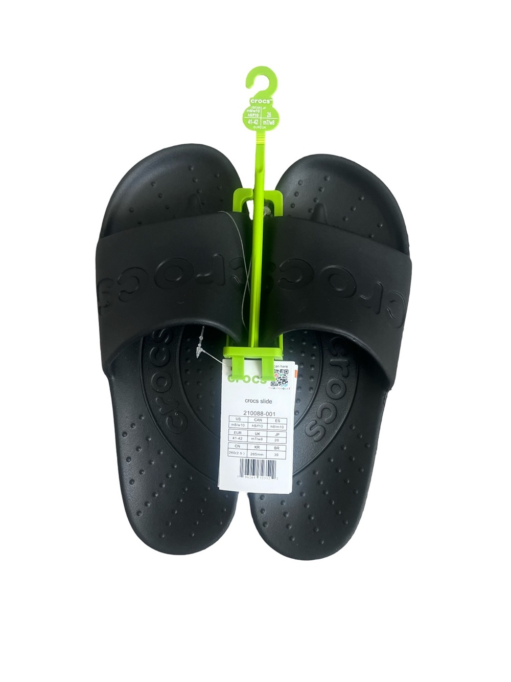 CROCS Unisex Black Slide Sandals. Size: 8(Men)/10(Women) NWT. Great Condition.